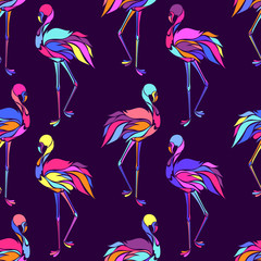 Vector seamless pattern with colorful flamingos. Texture for wallpapers, textile design, web page backgrounds