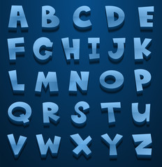 Blue english alphabets on blue background