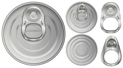 Top view of aluminum cans and openers
