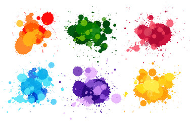 Watercolor splashes in six colors