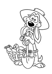 Page Coloring  dachshund dog gardener cartoon illustration isolated image