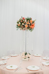 Beautiful flowers on table in wedding day