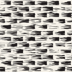 Vector seamless pattern with stripes and strokes. Black and white background with ink line elements. Hand painted grunge texture.