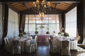Beautiful flowers on table in wedding day