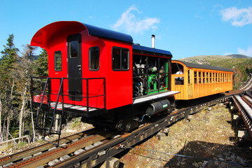Mount Washington Cog Railroad at the top of Mount Washington in White Mountain in fall, New Hampshire, USA. © Wangkun Jia