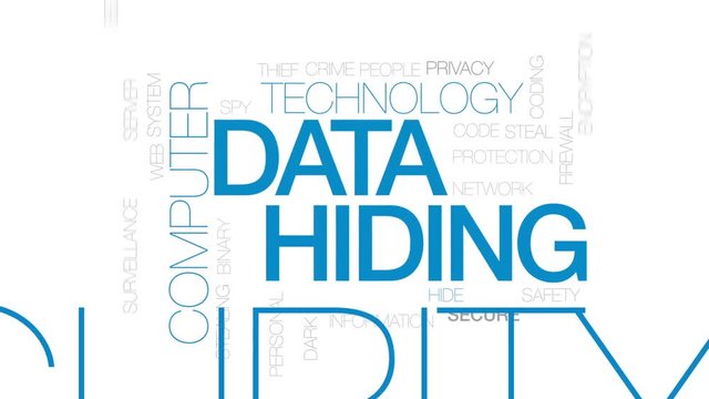 Data hiding animated word cloud, text design animation. Kinetic typography.