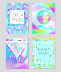 Modern trendy neon template for your design. Bright poster with iridescent neon elements liquid shapes. Futuristic fluid flyer. Cover, invitation background. Vector illustration