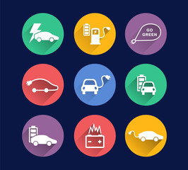 electric car vector icons set