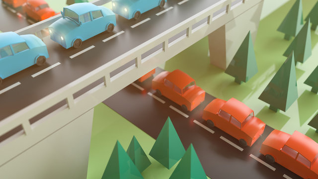 Air pollution from traffic - 3D Rendering