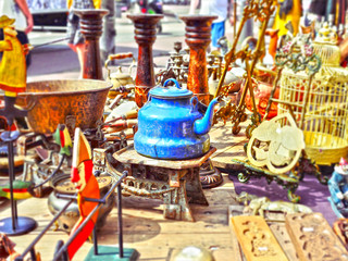 A blue teapot. Flea market.