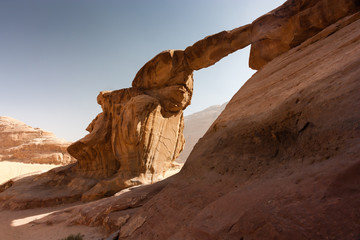 A natural bridge in the deserts of Wadi Rum in Jordan
