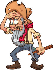 Sad gold miner. Vector clip art illustration with simple gradients. All in a single layer - obrazy, fototapety, plakaty