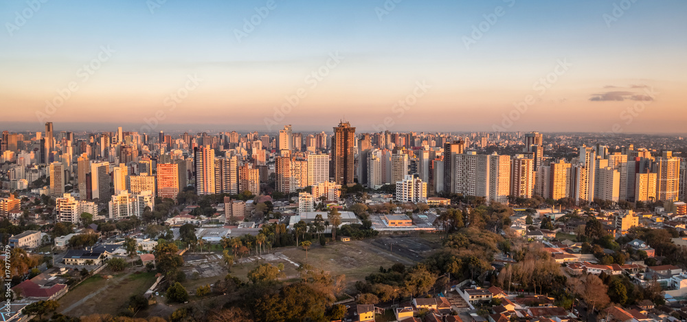 Wall mural Aerial view of Curitiba City at sunset - Curitiba, Parana, Brazil