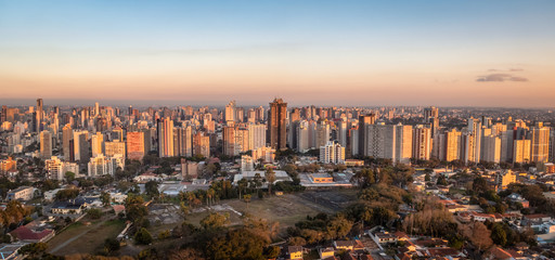 Aerial view of Curitiba City at sunset - Curitiba, Parana, Brazil - obrazy, fototapety, plakaty