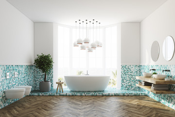 Obraz na płótnie Canvas Green bathroom interior, tub and toilets