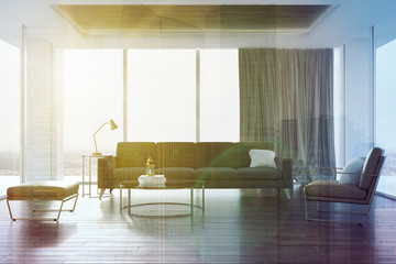 Loft living room, gray sofa and armchair toned © ImageFlow