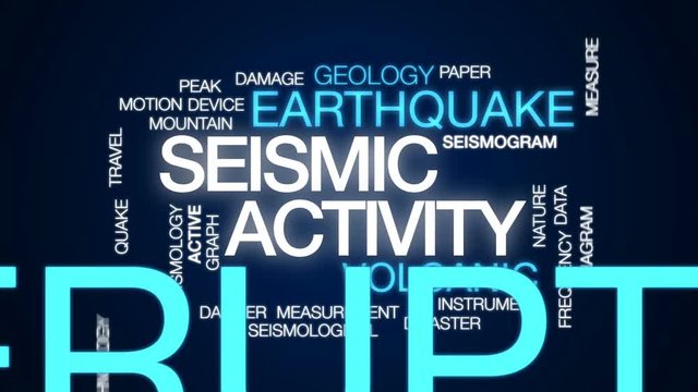 Seismic activity animated word cloud, text design animation.