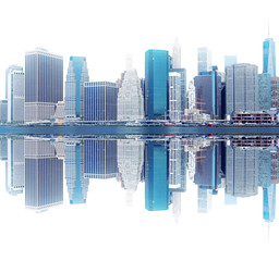 New York cityscape and its reflection in water