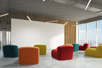 Clored armchairs office classroom, wood