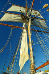 Working The Sails on Tall Ship Visiting Olympia Washington, USA, in Puget Sound