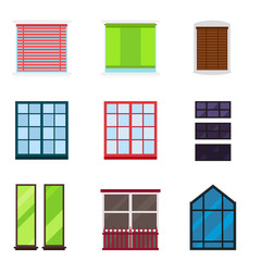 Different types house windows elements flat style glass frames construction decoration apartment vector illustration.