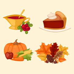 Happy Thanksgiving Day icons vector set for family celebration