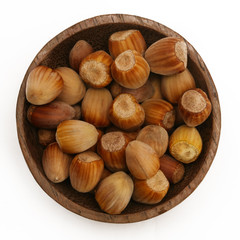 Hazelnuts in a wooden bowl
