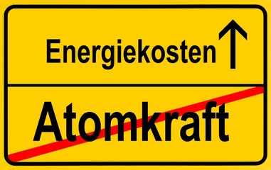 Obraz premium City limit sign, symbolic image in German for phasing out nuclear power stations and rising energy costs, electricity prices