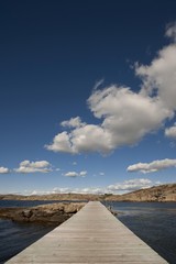 Wooden landing stage at a place for bathing on one of the skerries of Molloesund, Vaestra Goetaland County, Sweden, Europe