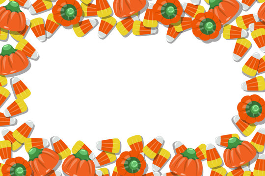 Candy Corn And Pumpkins Frame Background Vector Illustration 1