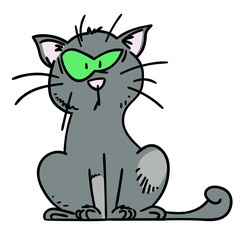 Puzzled cat hand drawn cartoon. Colorful artwork with color on separate layer.