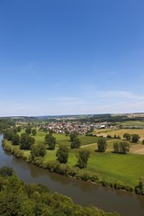 Naklejka premium View over the Neckar River towards the village of Offenau, Neckartal, Baden-Wuerttemberg, Germany, Europe, PublicGround, Europe