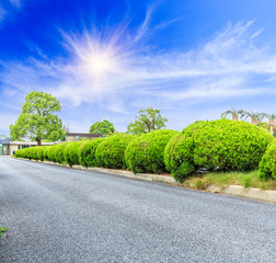 Asphalt road and green belt landscape