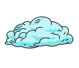 Funny cloud cartoon hand drawn image. Original colorful artwork, comic childish style drawing.