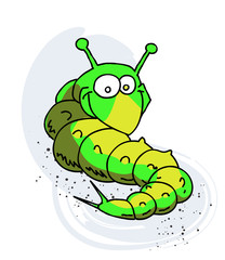 Caterpillar cartoon hand drawn image. Original colorful artwork, comic childish style drawing.