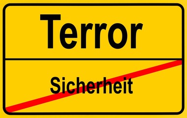 Obraz premium Sign city limits, symbolic image for turning away from security to terror