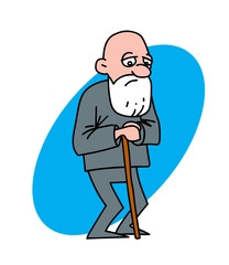 Disappointed old man cartoon hand drawn image. Original colorful artwork, comic childish style drawing.