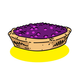 Blueberry pie cartoon hand drawn image. Original colorful artwork, comic childish style drawing.