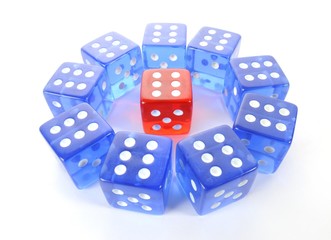 Dice, symbolic picture for mobbing, isolation, loner, intimidation, aggression