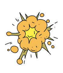Explosion cartoon hand drawn image. Original colorful artwork, comic childish style drawing.
