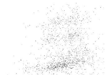 Abstract grainy texture isolated on white background. Top view. Dust, sand blow or bread crumbs.Silhouette of food flakes such as salt or almond or wheat flour spread on the flat surface or table.