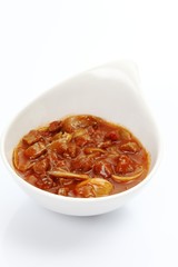 Porcelain bowl with goulash soup