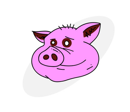 Pig face cartoon hand drawn image. Original colorful artwork, comic childish style drawing.