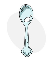 Spoon silver cartoon hand drawn image. Original colorful artwork, comic childish style drawing.