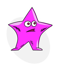 Pink star cartoon hand drawn image. Original colorful artwork, comic childish style drawing.