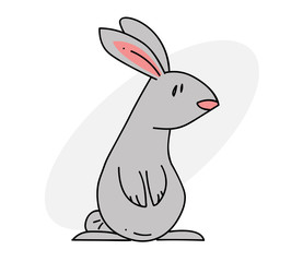 Funny rabbit cartoon hand drawn image. Original colorful artwork, comic childish style drawing.