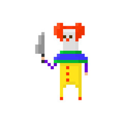 Pixel character angry clown for games and applications