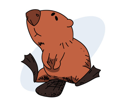 Lazy beaver, hand drawn cartoon image. Freehand artistic illustration.