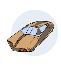 Fantastic car from the future, hand drawn cartoon image. Freehand artistic illustration.