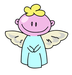 Angel  cartoon hand drawn image. Original colorful artwork, comic childish style drawing.